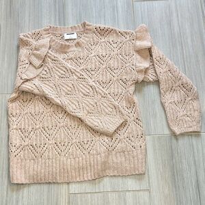 Old Navy Blush Pink Knit Sweater Ruffle Sleeve Accent Chic Sparkle Size L